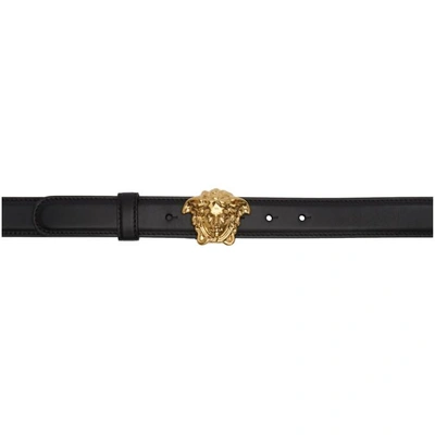 Versace Black And Gold Slim Medusa Belt In K41ot Black