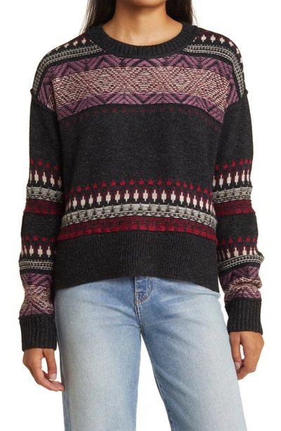 Lucky Brand Fair Isle Wool Blend Crewneck Sweater In Black Combo