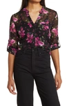 Kut From The Kloth Jasmine Chiffon Button-up Shirt In Chelles Bouquet Black Purple