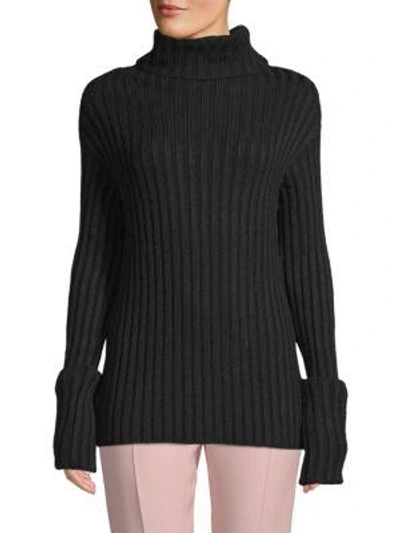 Valentino Long-sleeve Ribbed Sweater In Black
