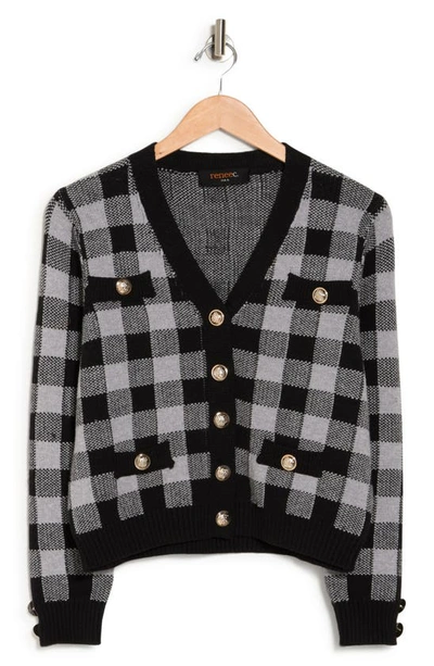 Renee C Checkered Button Front Cardigan In Black