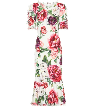 Dolce & Gabbana Peony-print Silk-charmeuse Dress In Floral Print