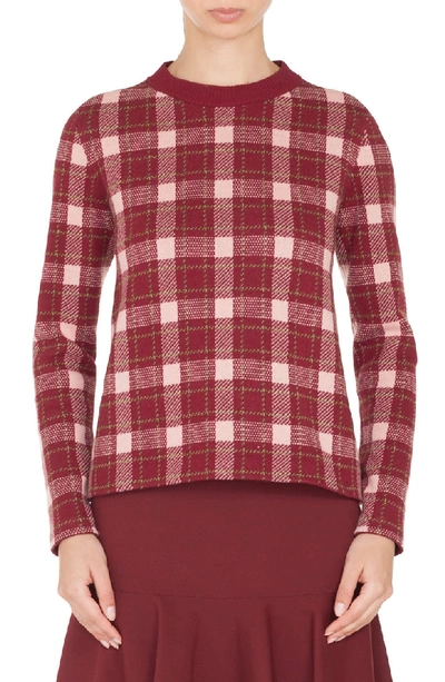 Akris Punto Crewneck Long-sleeve Check Cashmere-blend Sweater In Blush Rose