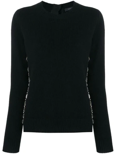 Marc Jacobs Button-down Back Crewneck Wool-cashmere Embellished Sweater In Black