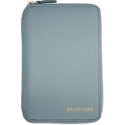 Balenciaga Ville Logo Leather Wallet In Blue