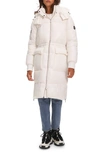 Noize Quilted Long Hooded Puffer Jacket In Off White
