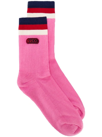 Gucci Logo-embellished Striped Socks In Pink