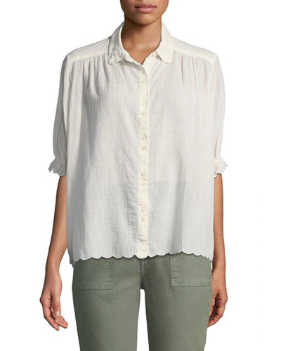 The Great Kerchief Scalloped Button-front Top In Cream