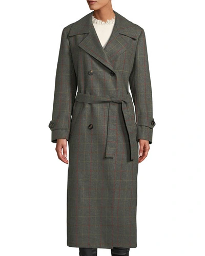 Giuliva Heritage The Christie Double-breasted Windowpane Check Wool-cashmere Trench Coat In Forest