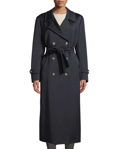 Giuliva Heritage The Christie Double-breasted Sateen Wool Trench Coat In Navy