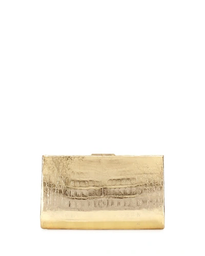 Nancy Gonzalez Metallic Crocodile Slim Frame Clutch Bag In Soft Gold