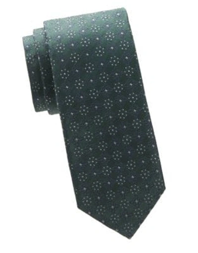 Isaia Embroidered Silk Tie In Green