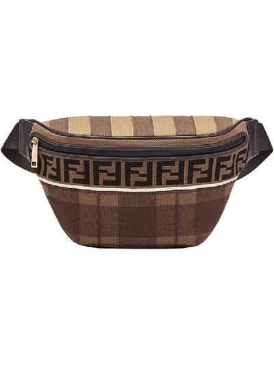 Fendi Logo Tartan Belt Bag In Nero/cammello/ebano