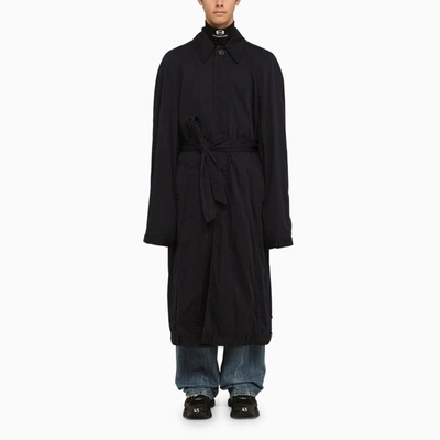 Balenciaga Oversized Cotton Ink Coat In Blue