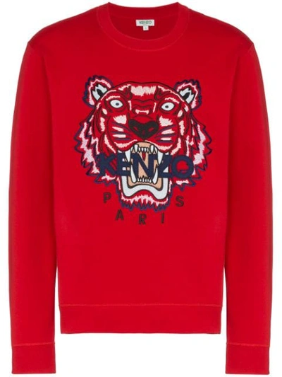 Kenzo Red Tiger Embroidered Cotton Sweatshirt