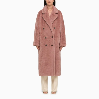 Max Mara Pink Double-breasted Faux Fur Coat In White