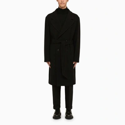 Tagliatore Black Double-breasted Coat With Belt