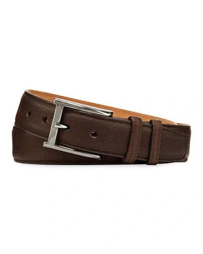 W. Kleinberg Pebbled Bison Leather Belt In Chocolate