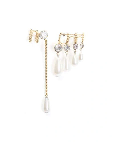 Dylanlex Ana Asymmetric Earrings W/ Pearly Dangles In Gold