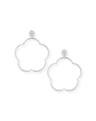 Pasquale Bruni Ton Jolie Diamond Floral Hoop Drop Earrings In 18k White Gold