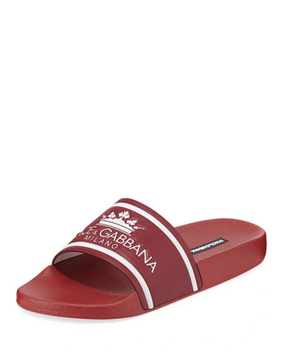 Dolce & Gabbana Men's Crown Logo Slide Sandals In Wine