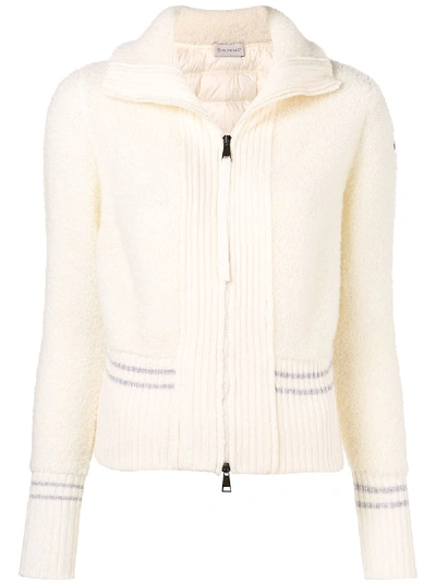 Moncler Wool-blend Bouclé And Quilted Shell Down Cardigan In Cream