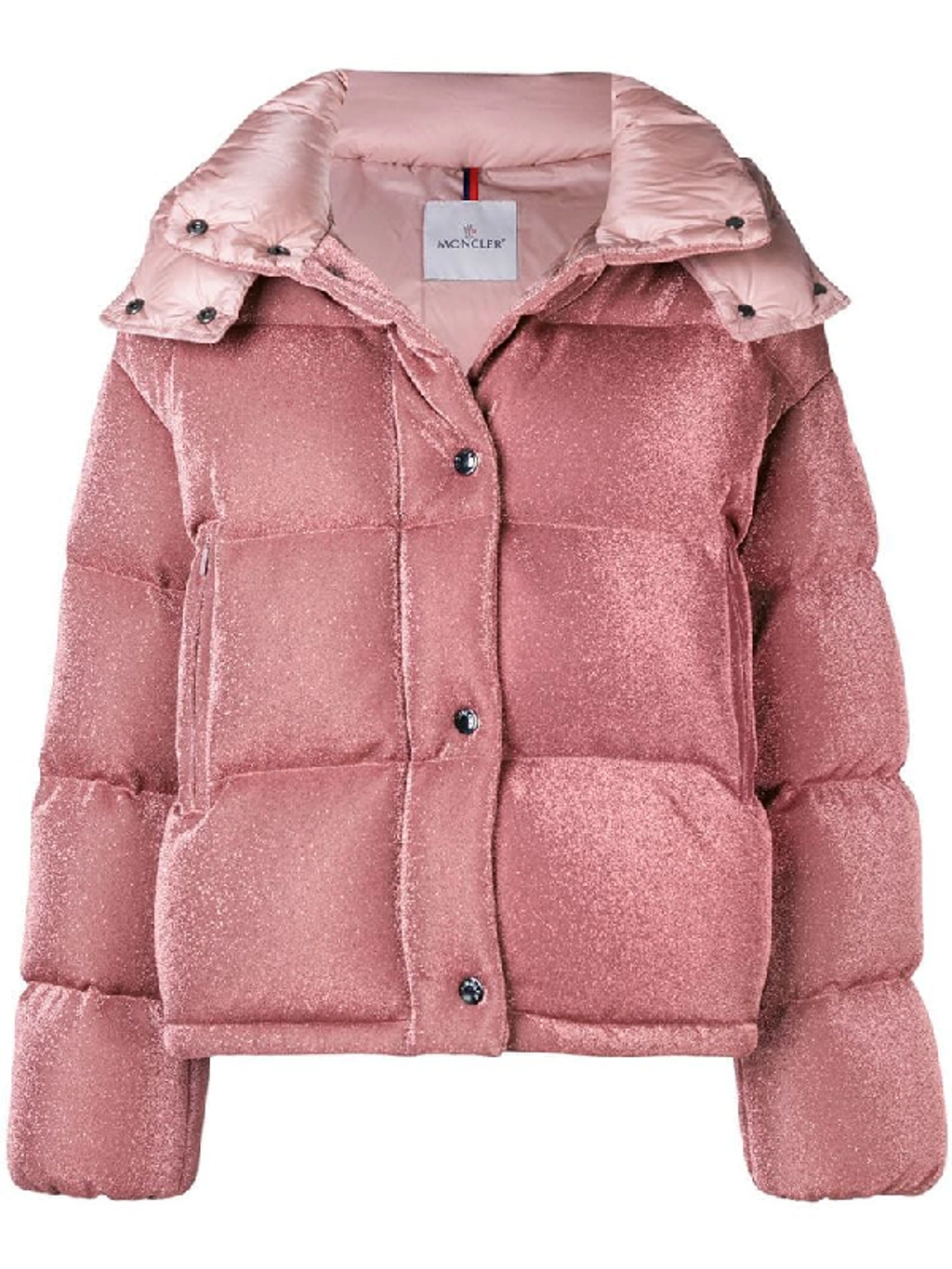 Moncler Caille Metallic Puffer Coat W/ Removable Hood, Blush In