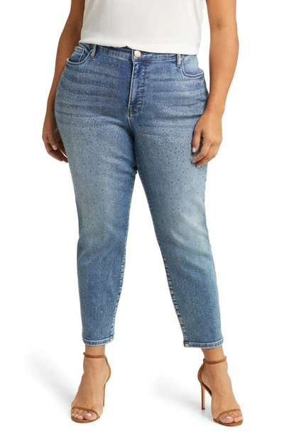 Kut From The Kloth Reese Fab Ab Rhinestone High Waist Ankle Slim Straight Leg Jeans In Landed