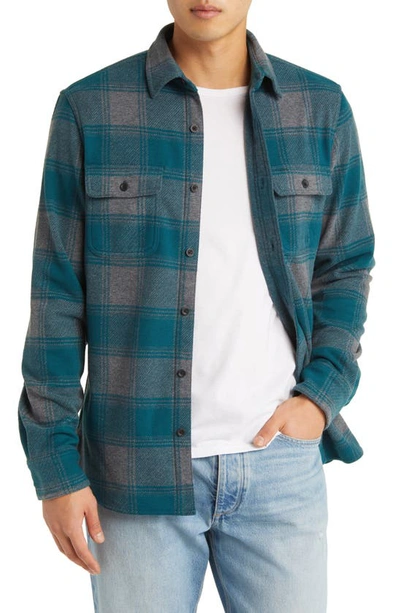 Treasure & Bond Trim Fit Check Button-up Overshirt In Teal- Grey Billy Plaid