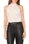 Halogen Halter Neck Sequin Top In Ivory/ Silver