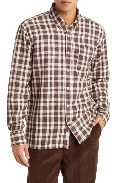 Forét Drift Plaid Cotton Button-down Shirt In Deep Brown Check