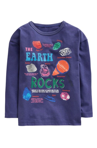 Mini Boden Kids' Earth Rocks Long Sleeve Cotton Graphic T-shirt In Starboard Blue