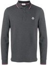 Moncler Long-sleeved Cotton Polo Shirt In Grey
