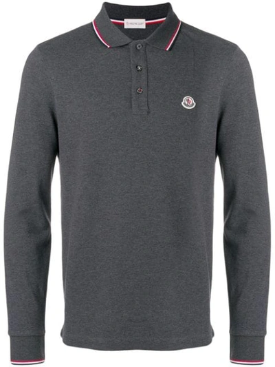 Moncler Long-sleeved Cotton Polo Shirt In Grey