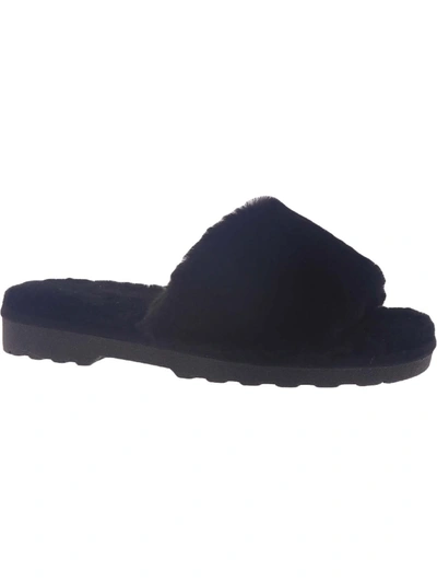 Array Womens Faux Fur Slip On Slipper Shoes In Black