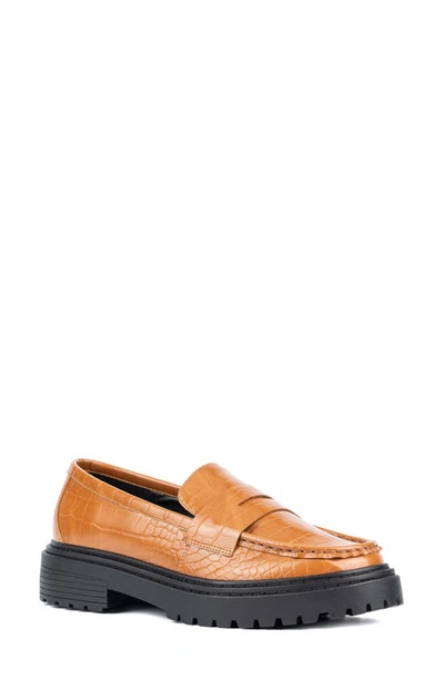 Fashion To Figure Ilissa Croc Embossed Lug Sole Loafer In Cognac Croc