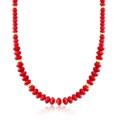 Ross-simons Graduated Red Coral Bead Necklace With 14kt Yellow Gold In Multi
