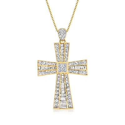 Ross-simons Diamond Cross Pendant Necklace In 14kt Yellow Gold In Multi