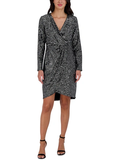 Julia Jordan Womens Velvet Sequined Cocktail And Party Dress In Black/silver