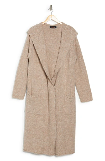 Renee C Hooded Longline Cardigan In Taupe