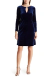 Marina Embellished Keyhole Long Sleeve Dress In Blue