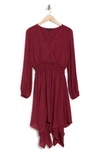 Wishlist Long Sleeve Handkerchief Hem Dress In Wine