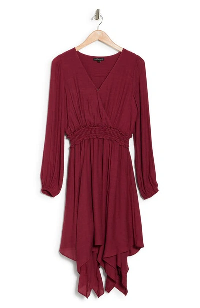 Wishlist Long Sleeve Handkerchief Hem Dress In Wine