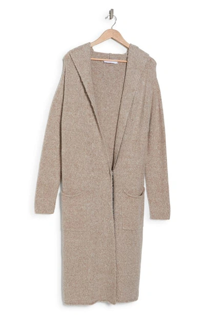 Renee C Hooded Longline Cardigan In Taupe