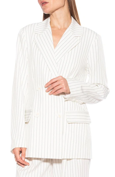 Alexia Admor Indigo Oversize Pinstripe Double Breasted Blazer In Beige Stripe