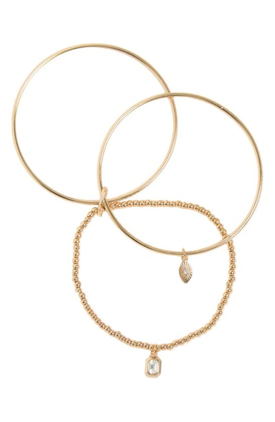 Melrose And Market Set Of 3 Crystal Charm Bangle Bracelets In Clear- Gold
