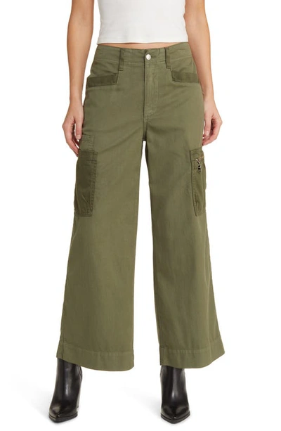 Le Jean Bianca High Waist Crop Wide Leg Cargo Pants In Military