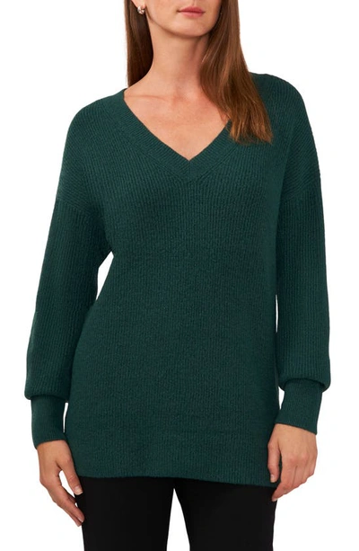 Halogen V-neck Tunic Sweater In June Bug Green