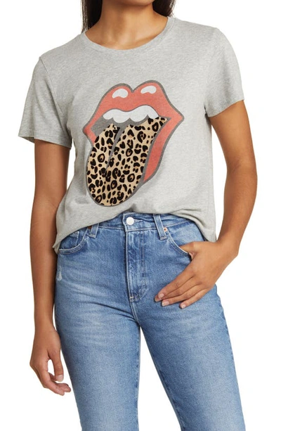 Lucky Brand Rolling Stone Leopard Cotton Graphic T-shirt In Light Heather Gray