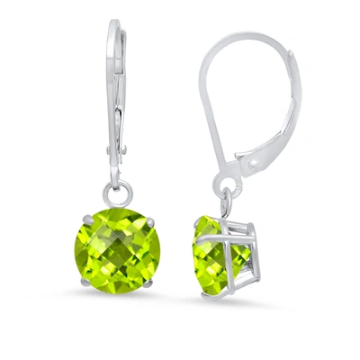 Max + Stone Sterling Silver Round Checkerboard Cut Gemstone Leverback Earrings (8mm) In Green